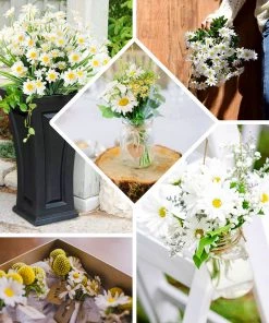 HIER_1150 6 Bushes | White Artificial Silk Daisy Flower Stem Bouquet Branches Artificial Dahlia | Daisy 16 HIER_1150 6 Bushes | White Artificial Silk Daisy Flower Stem Bouquet Branches Artificial Dahlia | Daisy