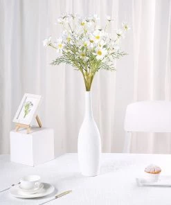 HIER_1150 6 Bushes | White Artificial Silk Daisy Flower Stem Bouquet Branches Artificial Dahlia | Daisy