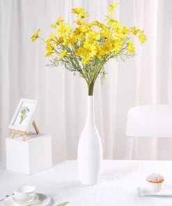 HIER_1150 Artificial Dahlia | Daisy 6 Bushes | Yellow Artificial Silk Daisy Flower Stem Bouquet Branches