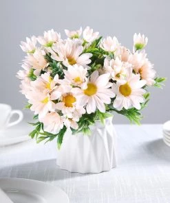 HIER_1150 Chargers & Centerpieces 4 Bushes | 11" Blush/Rose Gold Artificial Silk Daisy Flower Bouquet Branches