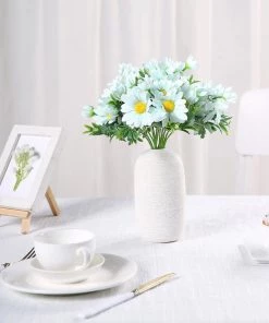 HIER_1150 4 Bushes | 11" Baby Blue Artificial Silk Daisy Flower Bouquet Branches Chargers & Centerpieces