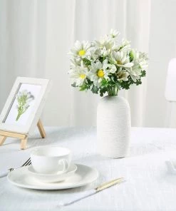 HIER_1150 Chargers & Centerpieces 4 Bushes | 11" Cream Artificial Silk Daisy Flower Bouquet Branches