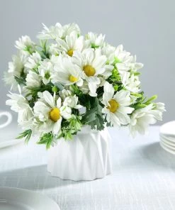 HIER_1150 Chargers & Centerpieces 4 Bushes | 11" Cream Artificial Silk Daisy Flower Bouquet Branches