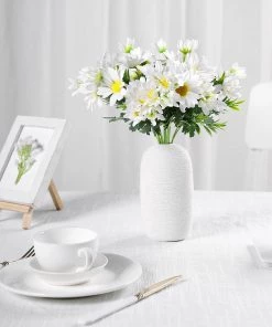 HIER_1150 Chargers & Centerpieces 4 Bushes | 11" White Artificial Silk Daisy Flower Bouquet Branches