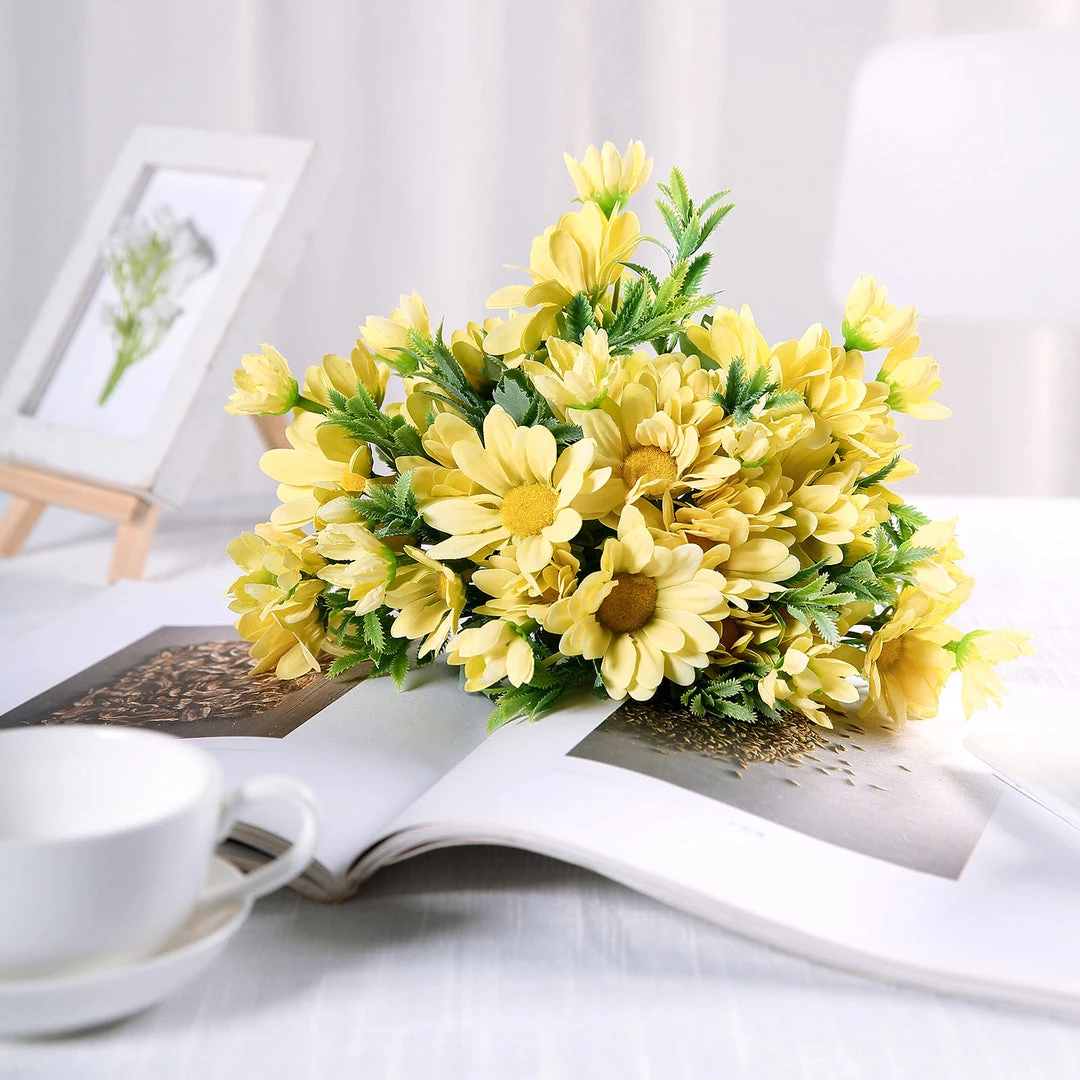 HIER_1150 4 Bushes | 11" Yellow Artificial Silk Daisy Flower Bouquet Branches 11 HIER_1150 4 Bushes | 11" Yellow Artificial Silk Daisy Flower Bouquet Branches