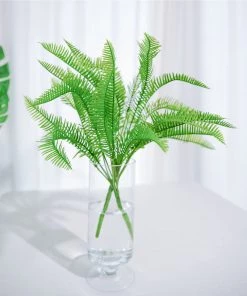 HIER_1600 2 Stems | Artificial Green Cycas Fern Leaf Indoor Bushes, Faux Plants