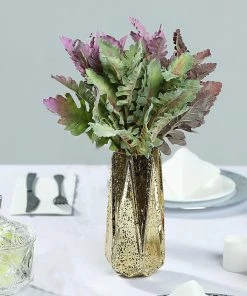 HIER_1150 3 Stems | Artificial Dusty Miller Leaf Indoor Plant Bush, Faux Greenery Artificial Flower & Plants
