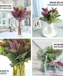 HIER_1150 3 Stems | Artificial Dusty Miller Leaf Indoor Plant Bush, Faux Greenery Artificial Flower & Plants
