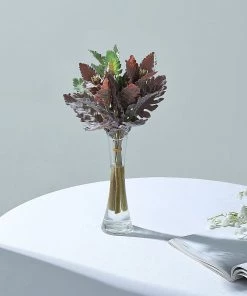 HIER_1150 3 Stems | Artificial Dusty Miller Leaf Indoor Plant Bush, Faux Greenery Artificial Flower & Plants