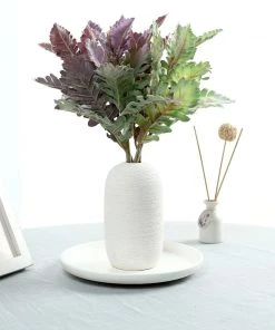 HIER_1150 3 Stems | Artificial Dusty Miller Leaf Indoor Plant Bush, Faux Greenery Artificial Flower & Plants