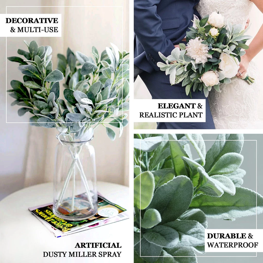HIER_1150 2 Stems | 24" Tall Frosted Green Artificial Lambs Ear Leaf Indoor Plant Artificial Flower & Plants 4 HIER_1150 2 Stems | 24" Tall Frosted Green Artificial Lambs Ear Leaf Indoor Plant Artificial Flower & Plants
