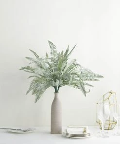 HIER_1600 2 Stems | Frosted Green Artificial Boston Fern Leaf Plant Indoor Spray Artificial Flower & Plants