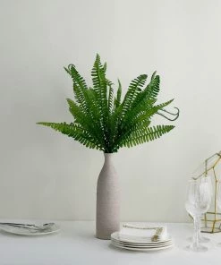 HIER_1600 Artificial Eucalyptus & Greenery 2 Stems | 18" Green Artificial Boston Fern Leaf Plant Indoor Faux Spray