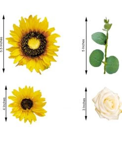 HIER_5120 Chargers & Centerpieces 40 Pcs | Artificial Rose, Silk Sunflower & Stems Mix Flower Box - Cream/White