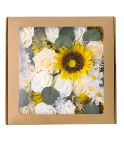 HIER_5120 Chargers & Centerpieces 40 Pcs | Artificial Rose, Silk Sunflower & Stems Mix Flower Box - Cream/White