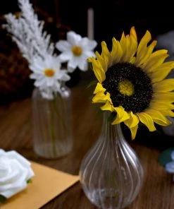 HIER_5120 Chargers & Centerpieces 40 Pcs | Artificial Rose, Silk Sunflower & Stems Mix Flower Box - Cream/White