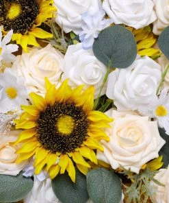 HIER_5120 Chargers & Centerpieces 40 Pcs | Artificial Rose, Silk Sunflower & Stems Mix Flower Box - Cream/White