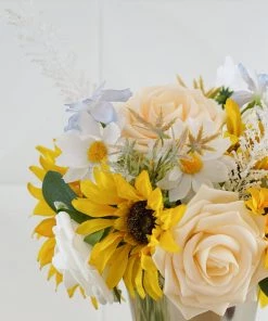 HIER_5120 Chargers & Centerpieces 40 Pcs | Artificial Rose, Silk Sunflower & Stems Mix Flower Box - Cream/White