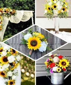HIER_5120 Chargers & Centerpieces 40 Pcs | Artificial Rose, Silk Sunflower & Stems Mix Flower Box - Cream/White