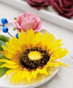 HIER_5120 Chargers & Centerpieces 34 Pcs | Artificial Rose, Silk Sunflower & Blueberry Stems Mix Flower Box - Burgundy/Pink