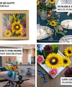 HIER_5120 Chargers & Centerpieces 34 Pcs | Artificial Rose, Silk Sunflower & Blueberry Stems Mix Flower Box - Burgundy/Pink