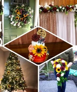 HIER_5120 Chargers & Centerpieces 34 Pcs | Artificial Rose, Silk Sunflower & Blueberry Stems Mix Flower Box - Burgundy/Pink