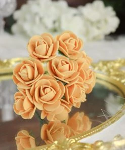 HIER_5120 Mini Craft Florals 48 Roses | 1" Gold Real Touch Artificial DIY Foam Rose Flowers With Stem, Craft Rose Buds
