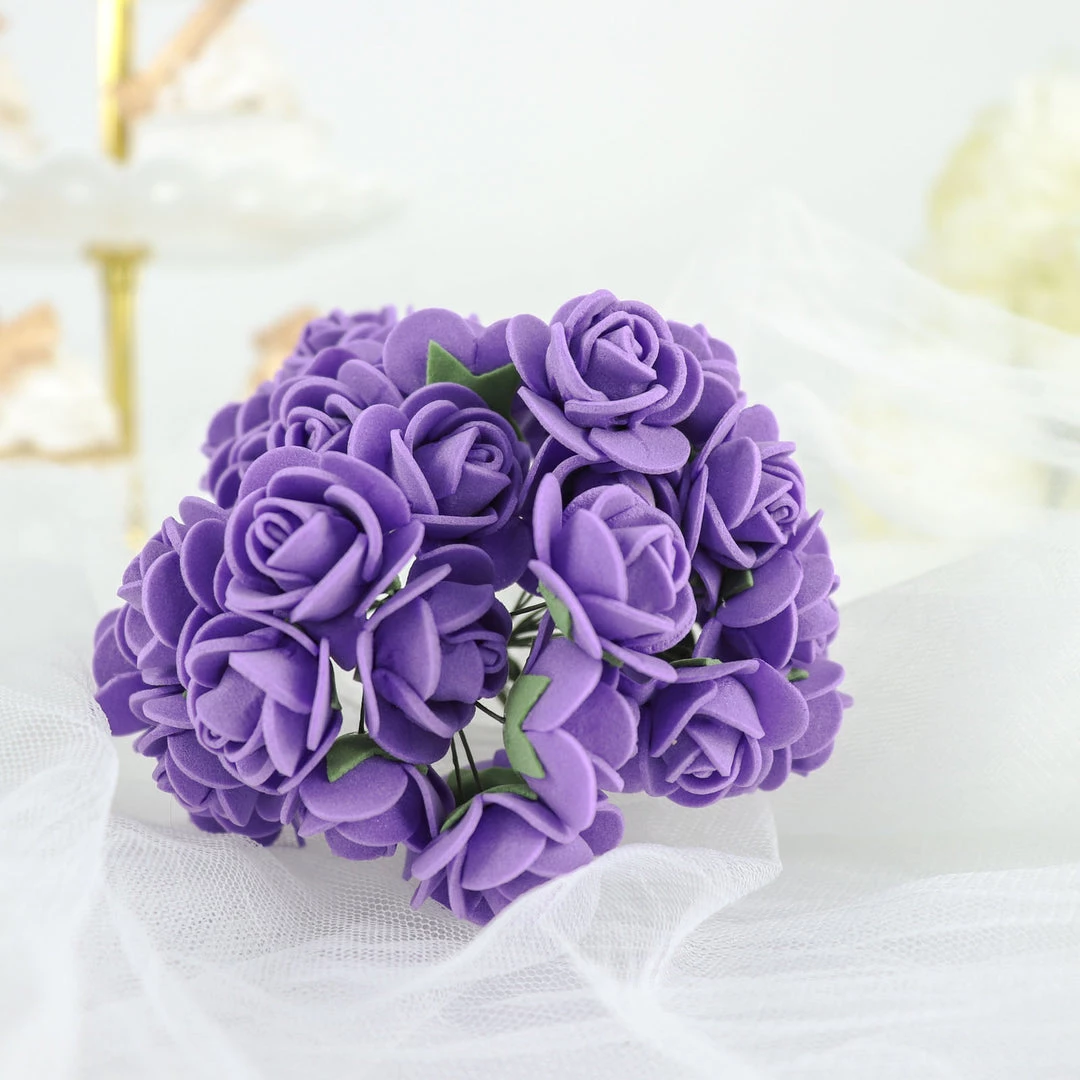HIER_5120 Mini Craft Florals 48 Roses | 1" Purple Real Touch Artificial DIY Foam Rose Flowers With Stem, Craft Rose Buds 15 HIER_5120 Mini Craft Florals 48 Roses | 1" Purple Real Touch Artificial DIY Foam Rose Flowers With Stem, Craft Rose Buds