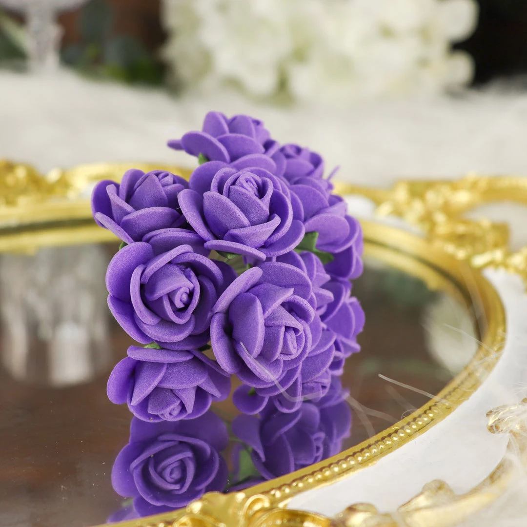 HIER_5120 Mini Craft Florals 48 Roses | 1" Purple Real Touch Artificial DIY Foam Rose Flowers With Stem, Craft Rose Buds 2 HIER_5120 Mini Craft Florals 48 Roses | 1" Purple Real Touch Artificial DIY Foam Rose Flowers With Stem, Craft Rose Buds