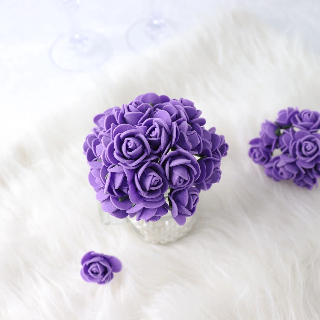 HIER_5120 Mini Craft Florals 48 Roses | 1" Purple Real Touch Artificial DIY Foam Rose Flowers With Stem, Craft Rose Buds 16 HIER_5120 Mini Craft Florals 48 Roses | 1" Purple Real Touch Artificial DIY Foam Rose Flowers With Stem, Craft Rose Buds