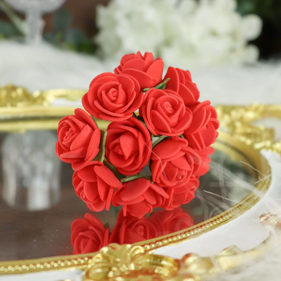 HIER_5120 Mini Craft Florals 48 Roses | 1" Red Real Touch Artificial DIY Foam Rose Flowers With Stem, Craft Rose Buds 2 HIER_5120 Mini Craft Florals 48 Roses | 1" Red Real Touch Artificial DIY Foam Rose Flowers With Stem, Craft Rose Buds