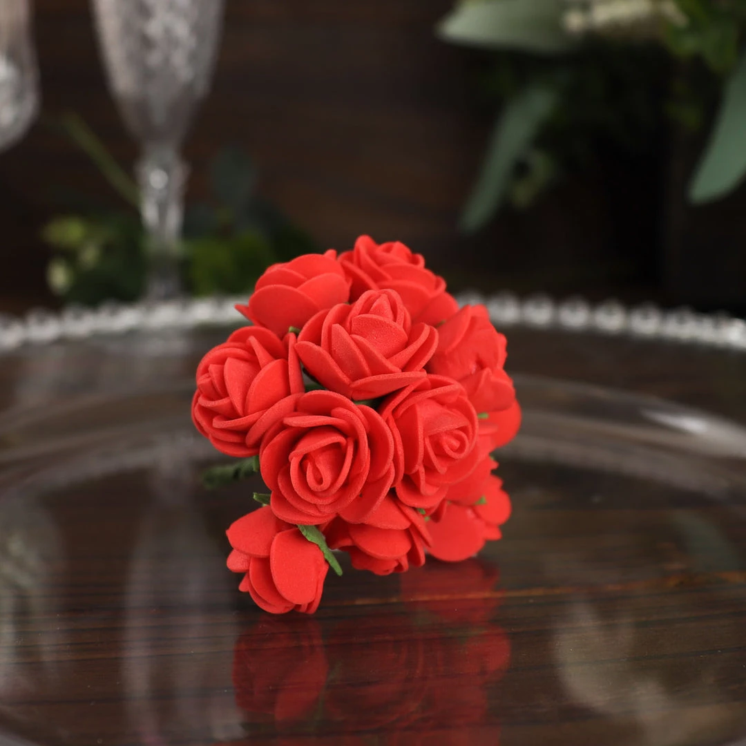 HIER_5120 Mini Craft Florals 48 Roses | 1" Red Real Touch Artificial DIY Foam Rose Flowers With Stem, Craft Rose Buds 9 HIER_5120 Mini Craft Florals 48 Roses | 1" Red Real Touch Artificial DIY Foam Rose Flowers With Stem, Craft Rose Buds