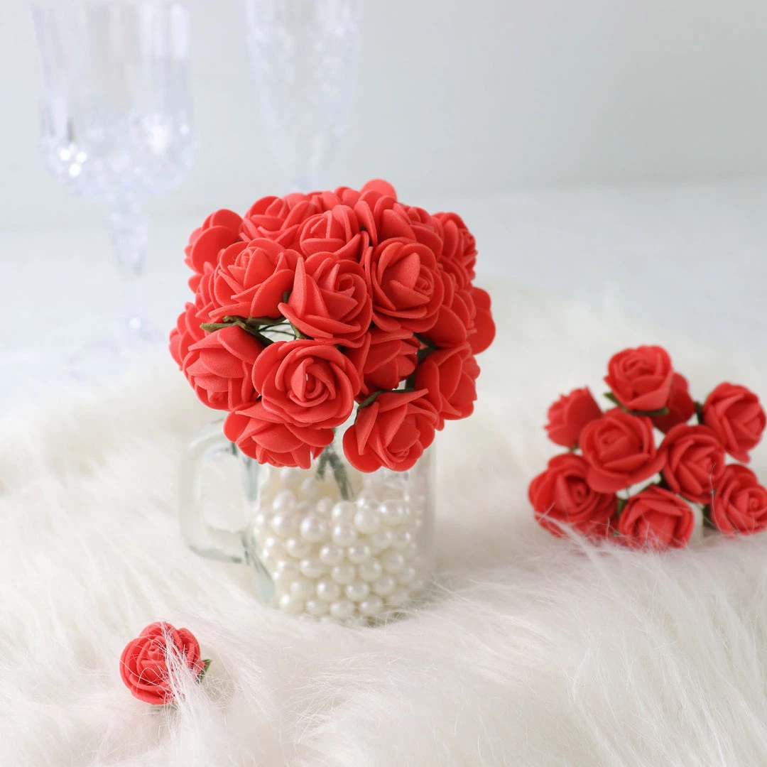 HIER_5120 Mini Craft Florals 48 Roses | 1" Red Real Touch Artificial DIY Foam Rose Flowers With Stem, Craft Rose Buds 1 HIER_5120 Mini Craft Florals 48 Roses | 1" Red Real Touch Artificial DIY Foam Rose Flowers With Stem, Craft Rose Buds