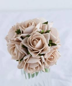 HIER_5120 Artificial Roses 24 Roses | 2" Champagne Artificial Foam Flowers With Flexible Stem & Leaves