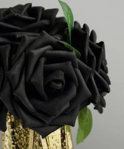 HIER_5120 Artificial Flower & Plants 24 Roses | 5" Black Artificial Foam Flowers With Flexible Stem & Leaves