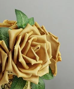 HIER_5120 24 Roses | 5" Gold Artificial Foam Flowers With Flexible Stem & Leaves