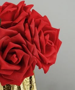HIER_5120 Artificial Roses 24 Roses | 5" Red Artificial Foam Flowers With Flexible Stem & Leaves