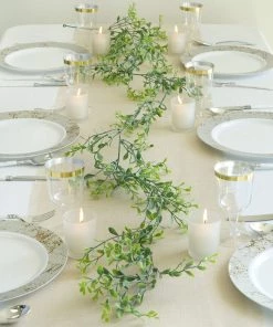 HIER_1220 Artificial Flower & Plants 2 Pack | 5ft Frosted Green Artificial Leaf Garland With Flexible Vine