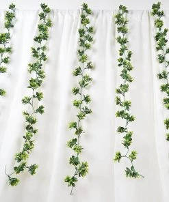 HIER_1220 2 Pack | 5ft Dark & Light Green Artificial Leaf Garland, Flexible Vine Artificial Flower & Plants