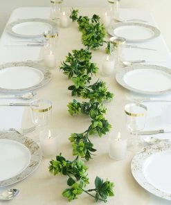 HIER_1220 2 Pack | 5ft Dark & Light Green Artificial Leaf Garland, Flexible Vine Artificial Flower & Plants