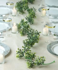 HIER_1220 2 Pack | 5ft Dark & Light Green Artificial Boxwood Leaf Garland Vine Artificial Flower & Plants