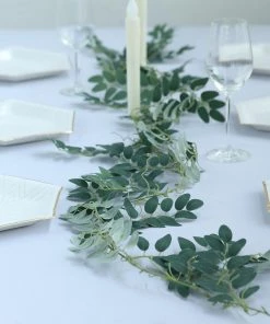 HIER_1220 2 Pack | 6ft Green Artificial Honey Locust Leaf Garland, Flexible Vine