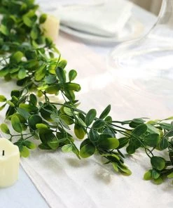 HIER_1220 8ft | Green Artificial Boxwood Leaf Garland With Flexible Vine Artificial Flower & Plants