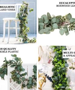 HIER_1220 Garlands | Vines 3ft | Real Touch Green Artificial Eucalyptus/Boxwood Leaf Garland Vine