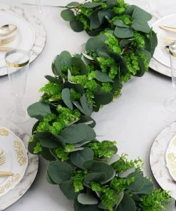 HIER_1220 Garlands | Vines 3ft | Real Touch Green Artificial Eucalyptus/Boxwood Leaf Garland Vine