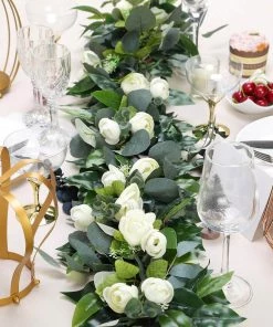HIER_1220 40" | Artificial Eucalyptus/Willow Leaf Ranunculus Flower Garland Vine Garlands | Vines