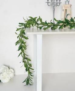HIER_1220 Artificial Flower & Plants 6ft | Green Artificial Olive Branch Garland, Faux Vine With Olives