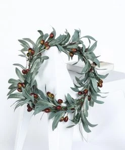 HIER_1220 3.5ft | Frosted Green Artificial Olive Branch Garland Vine Faux Olives Chargers & Centerpieces