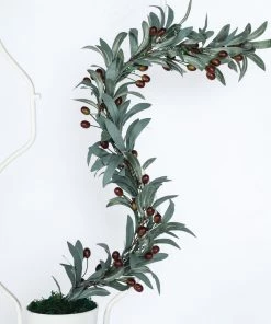 HIER_1220 3.5ft | Frosted Green Artificial Olive Branch Garland Vine Faux Olives Chargers & Centerpieces