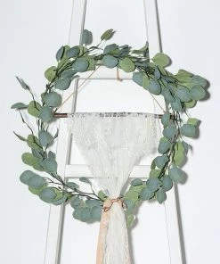 HIER_1220 Garlands | Vines 6.5ft | Frosted Green Artificial Silk Eucalyptus Leaf Garland Vine
